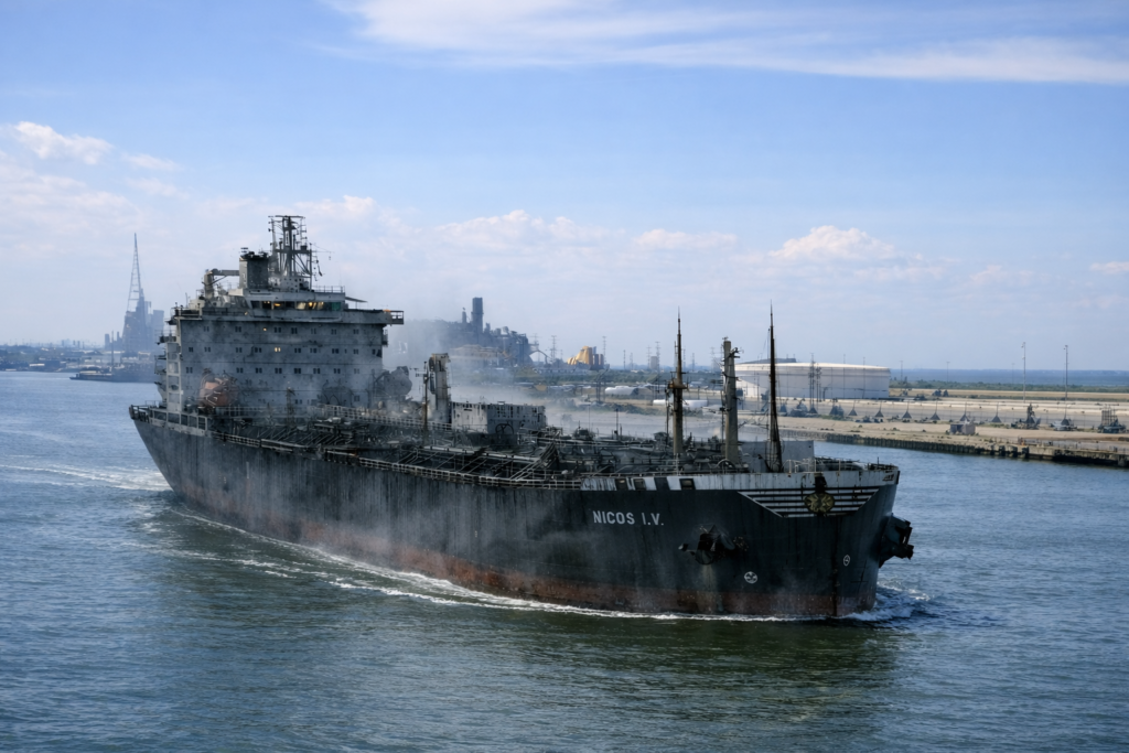 Buque entrando a Matanzas cuba (imagen IA)