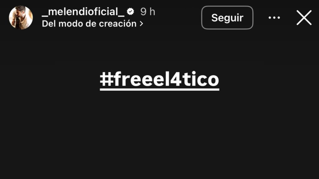 Mensaje de Melendi en su historia de Instagram