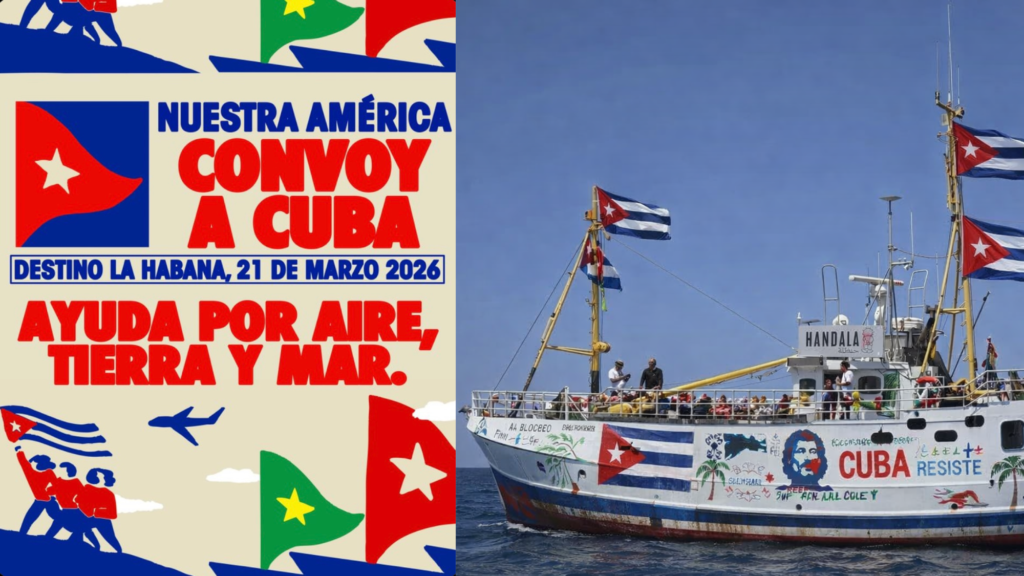 Imagen creada con IA y poster de el Convoy a Cuba