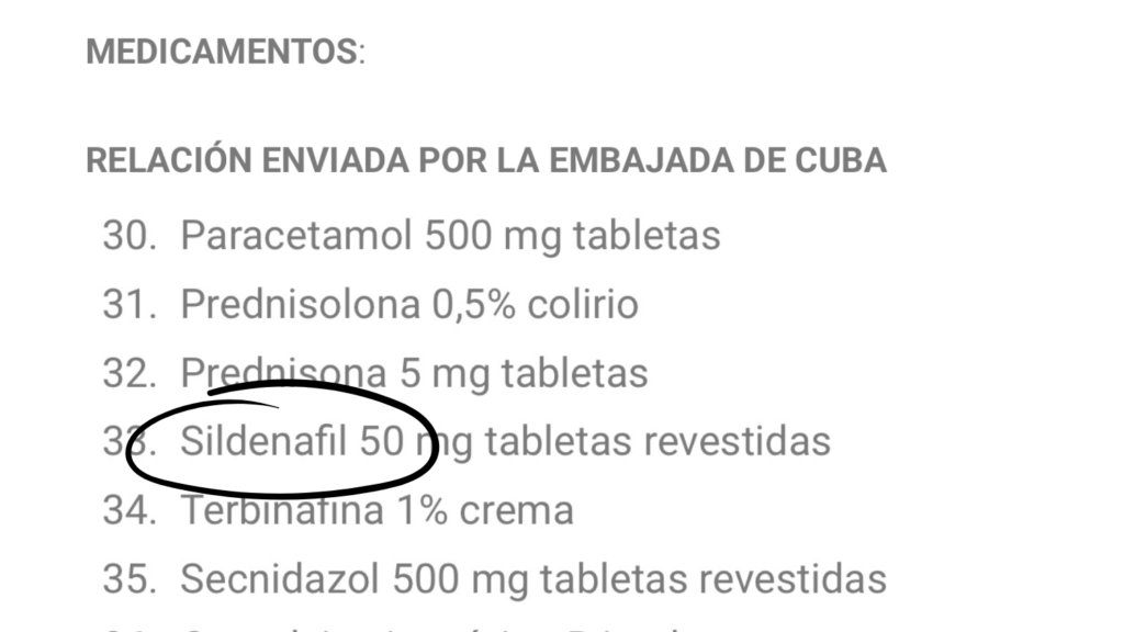 Listado de medicamentos solicitados por Cuba