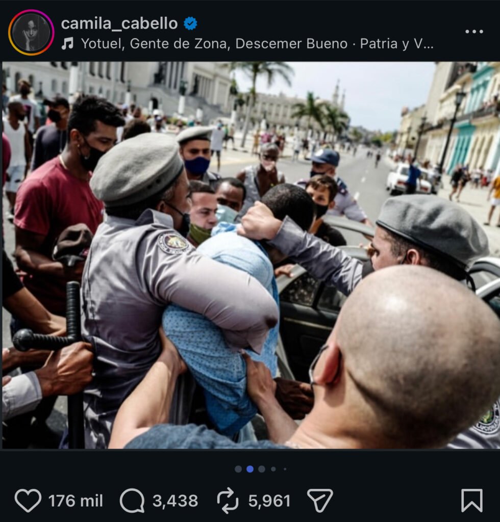 Publicación en instagram de la  Cantante cubanoamericana Camila Cabello
