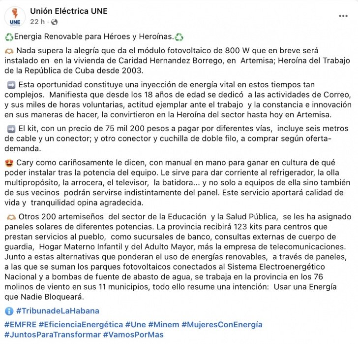 Mensaje oficial de la UNE de Cuba