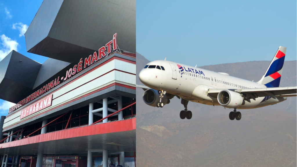 Avión de Latam Airlines y aereopuerto de La Habana