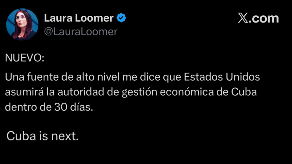 Mensaje de Laura Loomer sobre Cuba