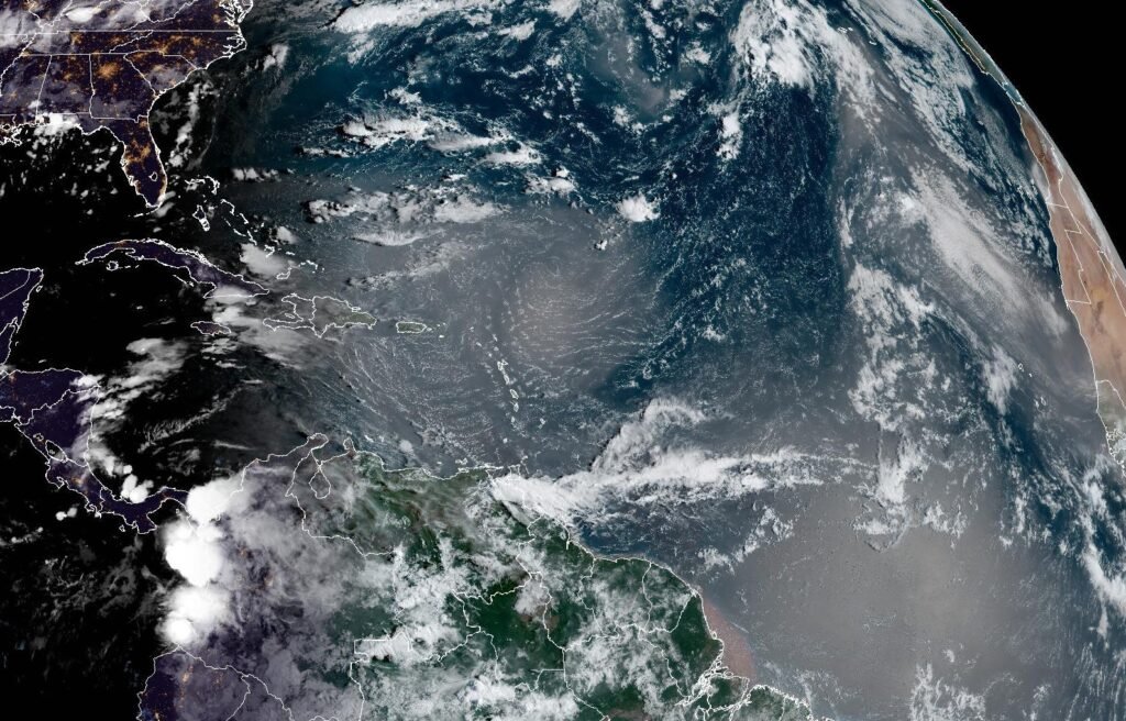 Imagen satelital de la cuenca del Atlántico con el Caribe y la costa occidental de África, el 11 de septiembre de 2026.