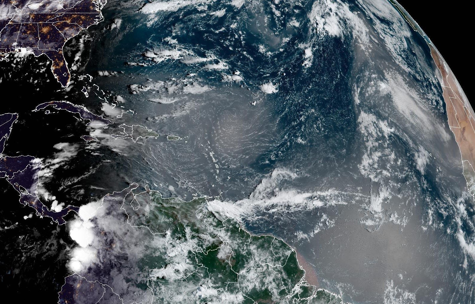 Imagen satelital de la cuenca del Atlántico con el Caribe y la costa occidental de África, el 11 de septiembre de 2026.